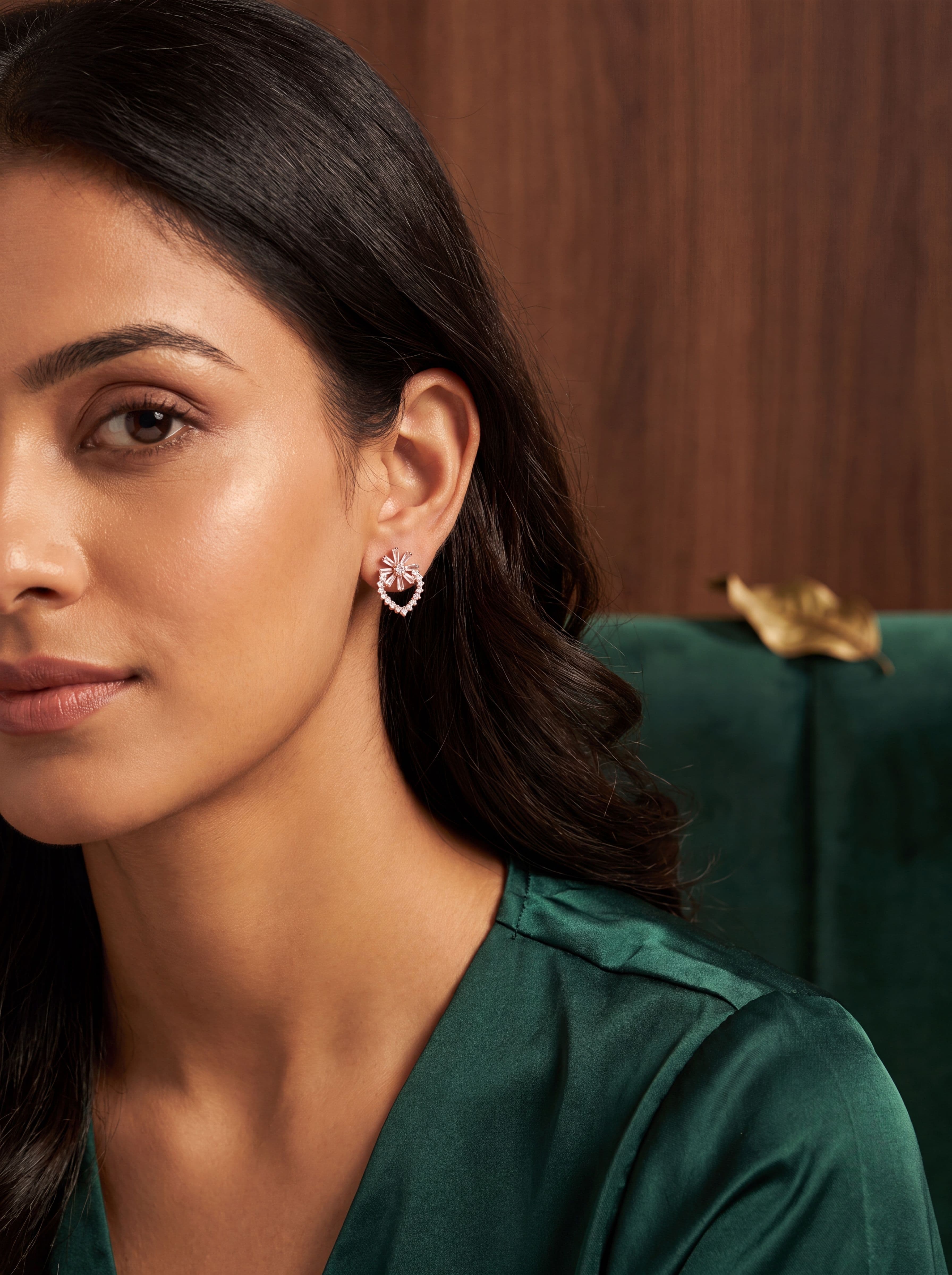 Elegant Rose Gold Sunburst CZ Drop Earrings for Women | American Diamond Designer Party Wear Earrings