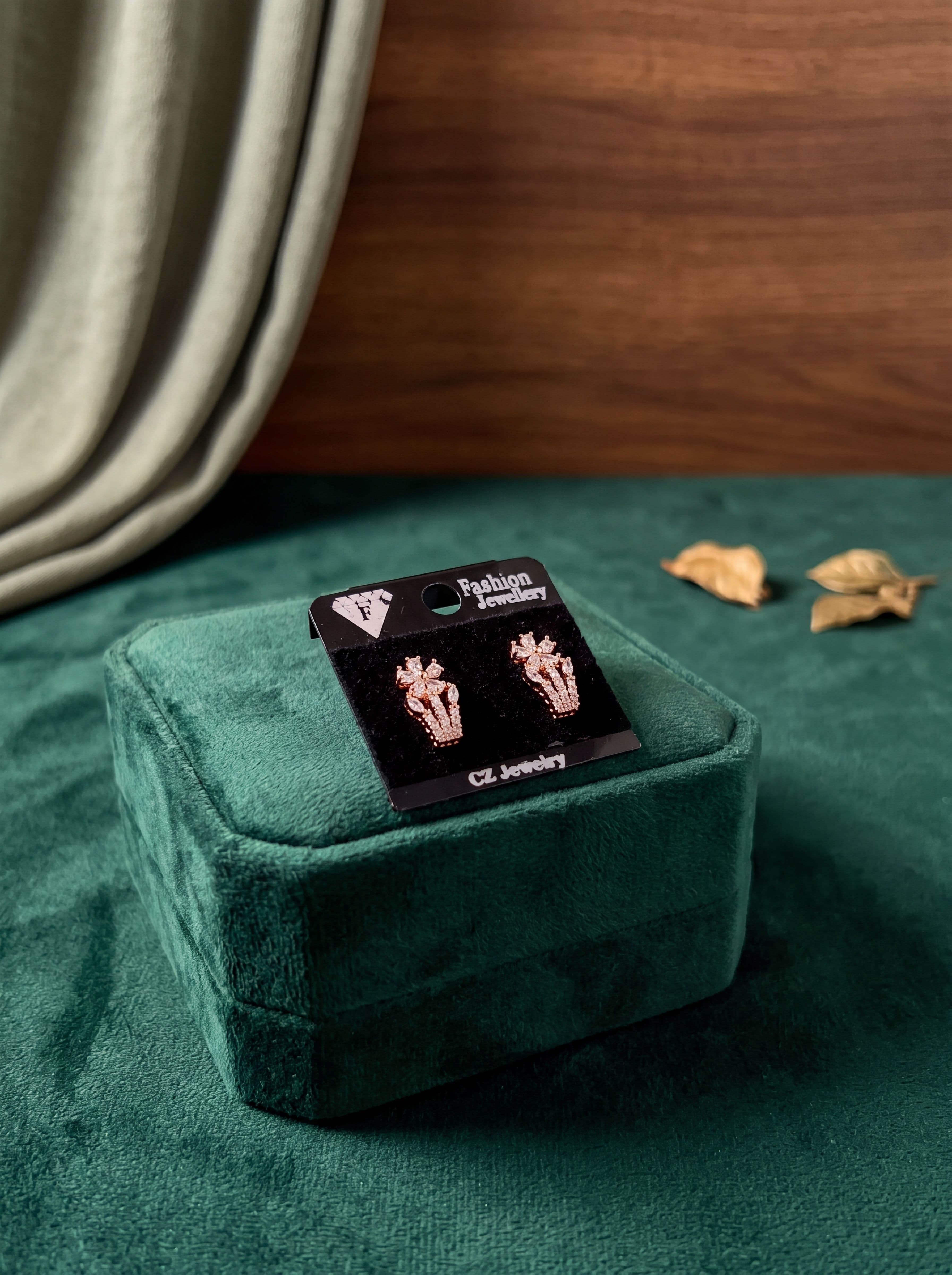 Elegant Rose Gold Flower Crown CZ Stud Earrings for Women | American Diamond Designer Daily & Party Wear Earrings