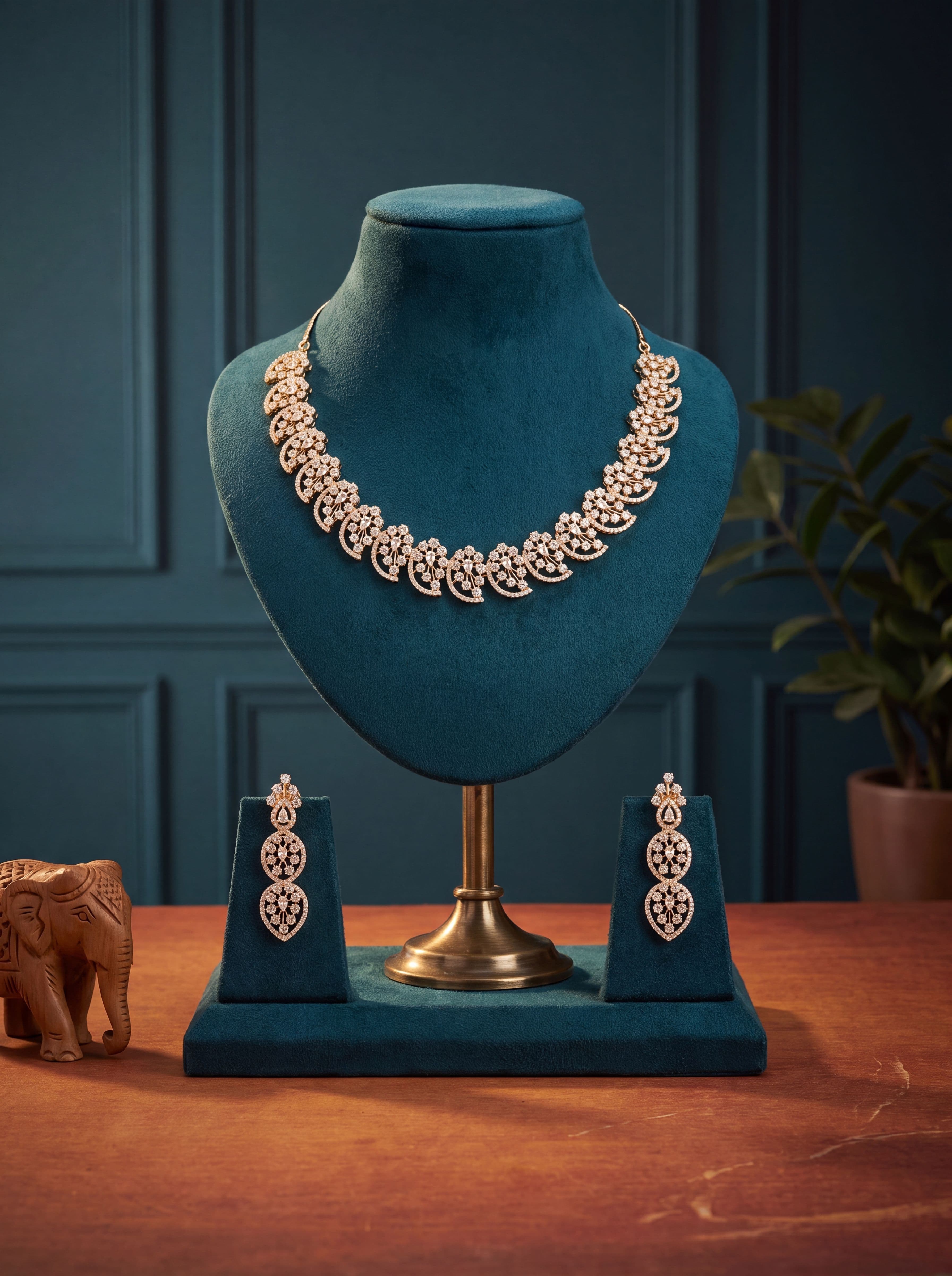 Luxury American Diamond Necklace Set for Women | White Rhodium Plated Floral CZ Wedding & Party Wear Jewelry