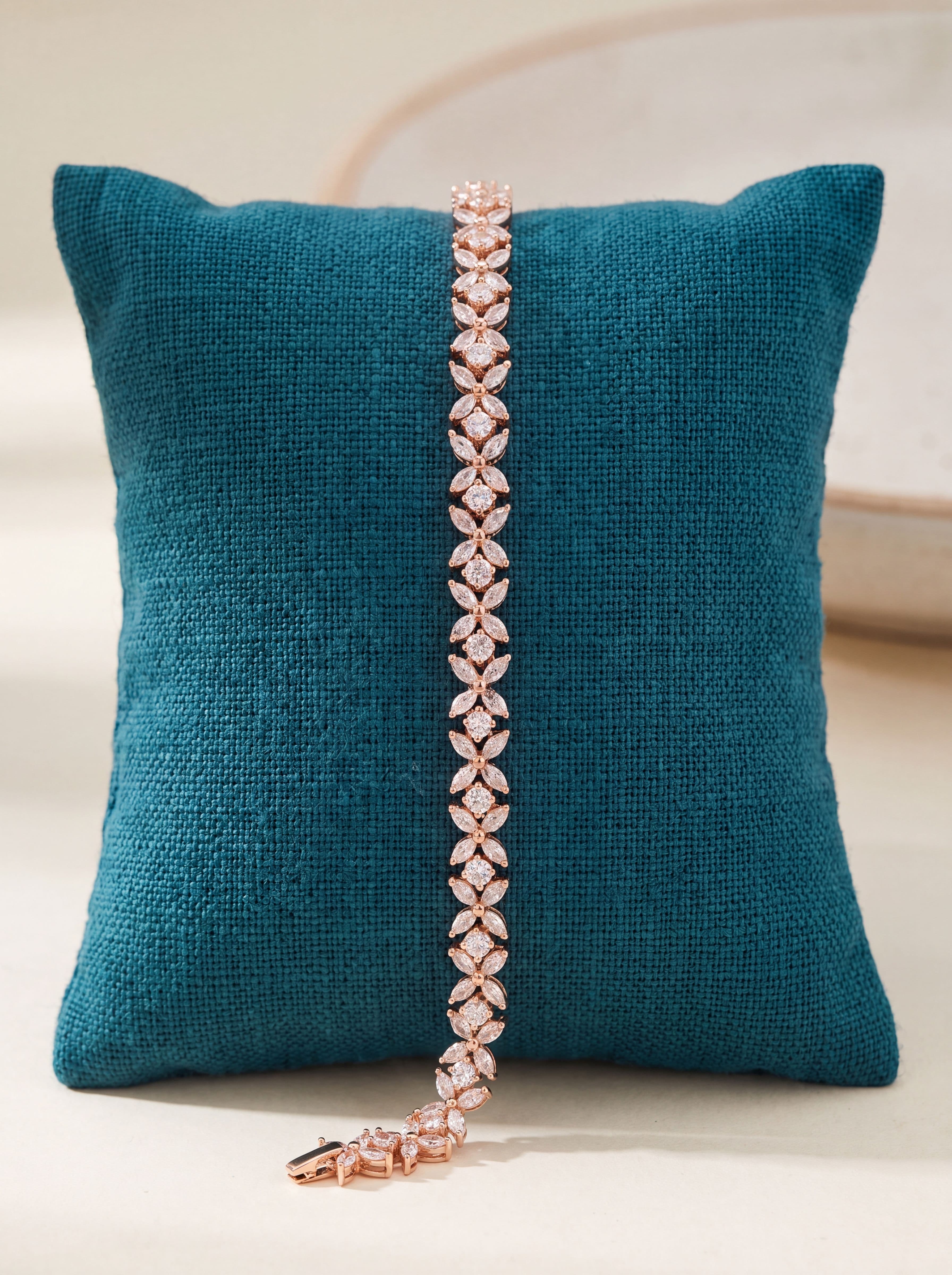 Luxury Rose Gold American Diamond Floral Tennis Bracelet for Women | Elegant CZ Party & Wedding Bracelet