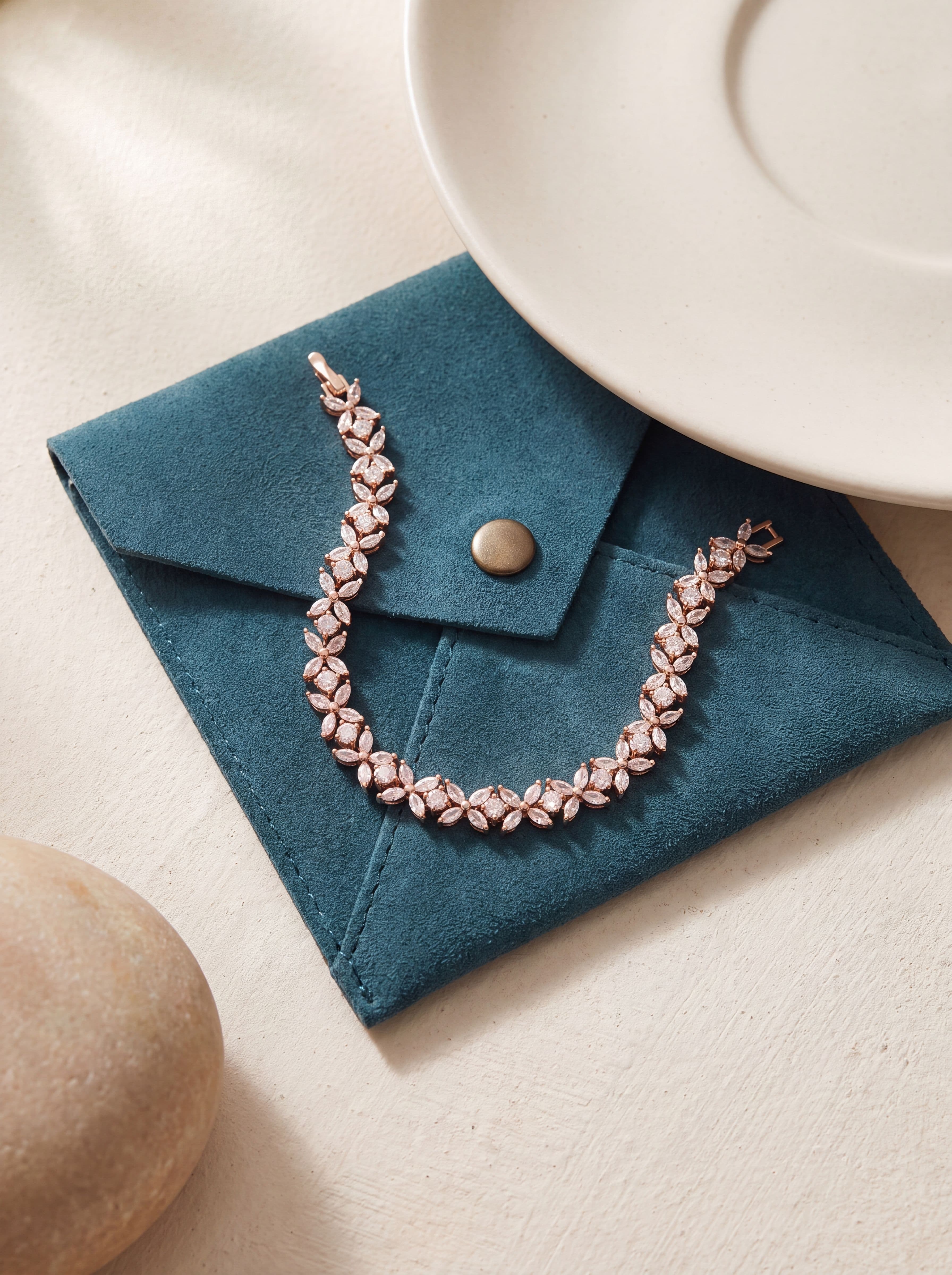 Luxury Rose Gold American Diamond Floral Tennis Bracelet for Women | Elegant CZ Party & Wedding Bracelet